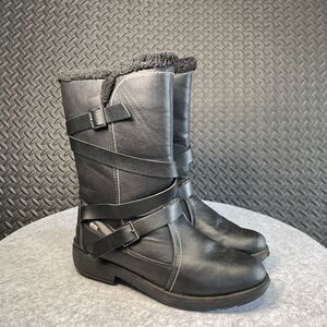 Totes‎ Diedre Black Strap Buckle Women's Winter Leather Warm Boots Size 11